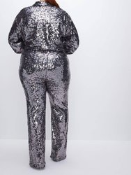 Sequin Wide Leg Pants In Gunmetal