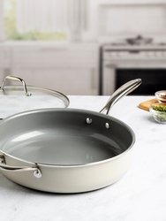 Goodful Ceramic Nonstick 4 Quart Deep Pan with Lid, Dishwasher Safe, Comfort Grip Stainless Steel Handle, Cream - Cream
