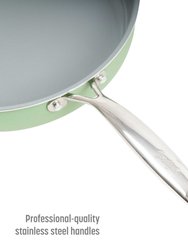 Goodful Ceramic Nonstick Deep Saute Pan with Lid - 4 Quart, Comfort Grip Stainless Steel Handle, PFOA-Free, Skillet Frying Pan in Green 