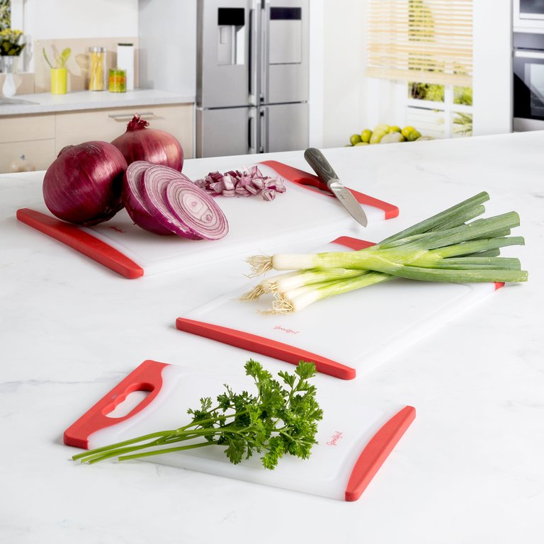 Goodful Kitchen Goodful Cutting Board (3 Piece Set)- Non-Slip Edges, Dishwasher  Safe, Multiple Sizes, Red