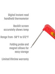 Goodful Digital Instant Read Handheld Thermometer, Accurate Read, Folding Probe and Magnet Back, Fahrenheit or Celsius, One AAA Battery Included, Red