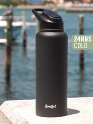 Goodful Double Wall Vacuum Sealed, Insulated Water Bottle with Two Interchangeable Lids,  40 Oz, Charcoal Gray