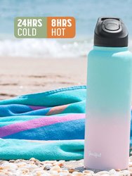 Goodful Double Wall Vacuum Sealed, Insulated Water Bottle with Two Interchangeable Lids,  40 Oz, Ombre Pink/Blue - Ombre Pink/Blue