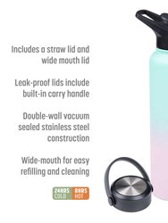Goodful Double Wall Vacuum Sealed, Insulated Water Bottle with Two Interchangeable Lids,  40 Oz, Ombre Pink/Blue