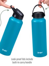 Goodful Double Wall Vacuum Sealed, Insulated Water Bottle with Two Interchangeable Lids, Leak-Proof, Wide Mouth for Drinking and Cleaning, 40 Oz, Teal