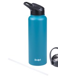 Goodful Double Wall Vacuum Sealed, Insulated Water Bottle with Two Interchangeable Lids, Leak-Proof, Wide Mouth for Drinking and Cleaning, 40 Oz, Teal