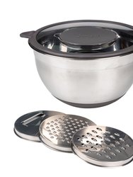 Goodful Stainless Steel Mixing Bowl with Non-Slip Bottom, Lid and 3 Interchangeable Grater Inserts, 5 Quart, Charcoal Gray