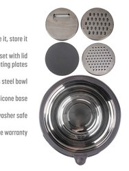 Goodful Stainless Steel Mixing Bowl with Non-Slip Bottom, Lid and 3 Interchangeable Grater Inserts, 5 Quart, Charcoal Gray