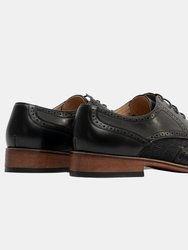 Mens 4 Eye Leather Lined Brogue Gibson Shoe - Black