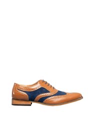 Mens 5 Eye Brogue Oxford Shoes - Tan/Navy