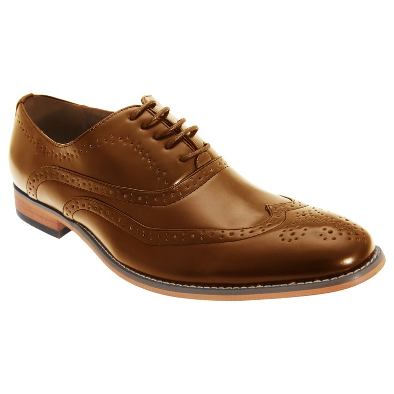 Mens 5 Eyelet Brogue Oxford Shoes - Tan - Tan