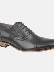 Mens Capped Lace Oxford Brogue Shoes - Black - Black