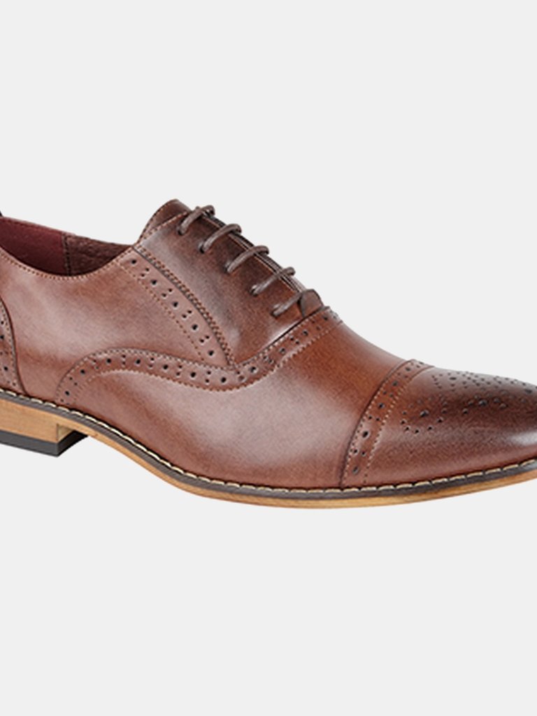 Mens Capped Lace Oxford Brogue Shoes - Mid Brown - Mid Brown