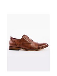 Mens Capped Lace Oxford Brogue Shoes - Mid Brown