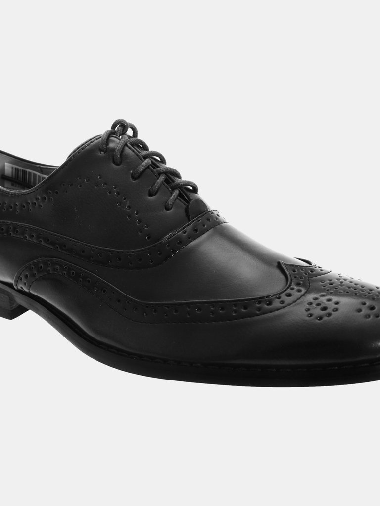 Mens Leather Lace-Up Oxford Brogue Shoes - Black - Black