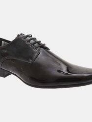 Mens Patent Leather Lace-Up Chisel Toe Gibson Dress Shoes - Black Patent