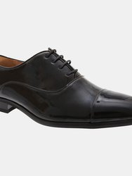 Mens Pleated Cap Oxford Tie Patent Shoes - Black Patent