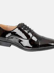 Mens Pleated Cap Oxford Tie Patent Shoes