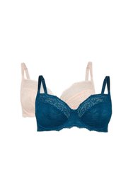Womens/Ladies Scallop Non-Padded Bra - Pack Of 2 - Teal/Light Pink