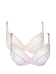 Womens/Ladies Sheer Non-Padded Bra, Pack Of 2 - Lilac/Light Pink - Lilac/Light Pink
