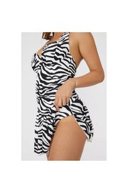 Womens/Ladies Zebra Print Skirted One Piece Bathing Suit