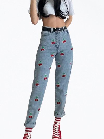 Grace & Lace High-Rise Cherry-Embroidered Tapered Jeans product