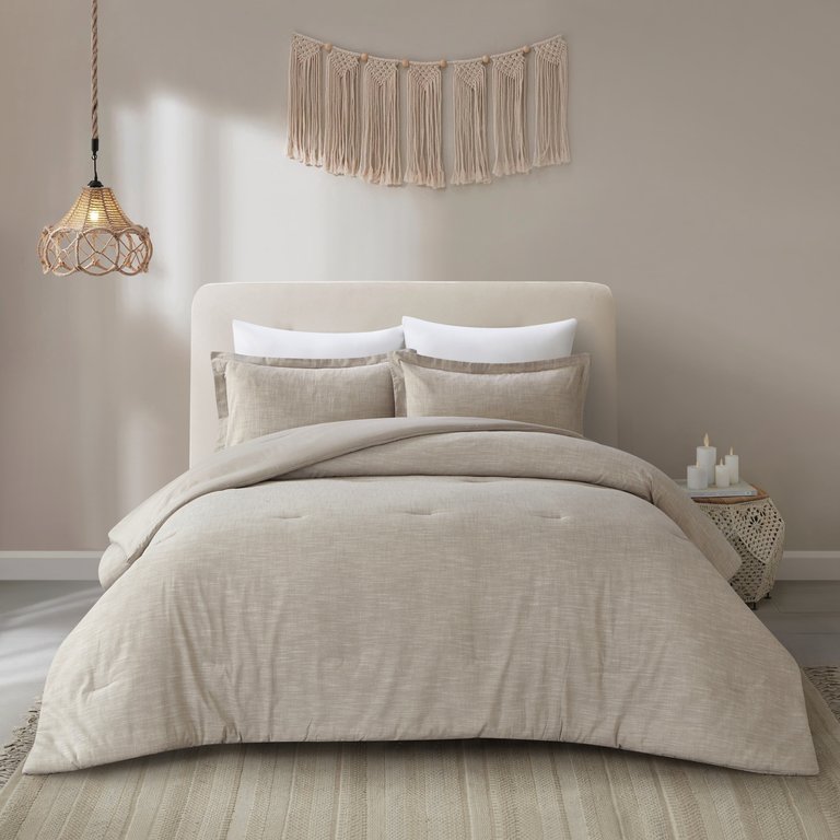 Grace Living - Aalayah Cotton Comforter Set With Pillow Shams - Beige