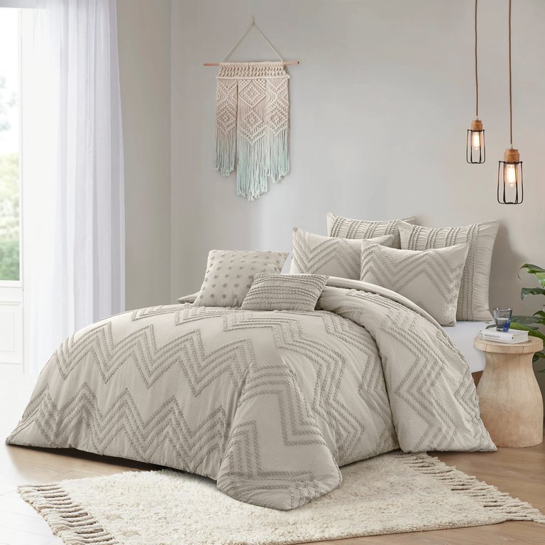 Grace Living - Julieth Polyester Duvet Set With Pillow Shams, Duvet Cover, Euro Shams, Decorative Pillow - Beige