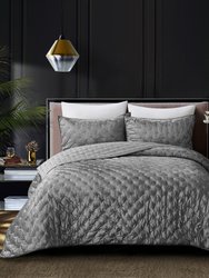 Grace Living - Meagan Velvet Comforter Set With Pillow Sham - Grey