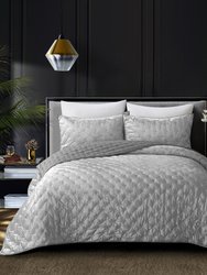 Grace Living - Meagan Velvet Comforter Set With Pillow Sham - Silver