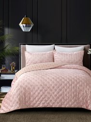 Grace Living - Meagan Velvet Comforter Set With Pillow Sham - Blush