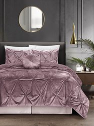 Grace Living - Nilah Velvet 5pc Comforter Set With Maple 2 Pillow Shams, 1 Decorative Pillow, 1 Comforter, 1 Bed Skirt  - Blush King