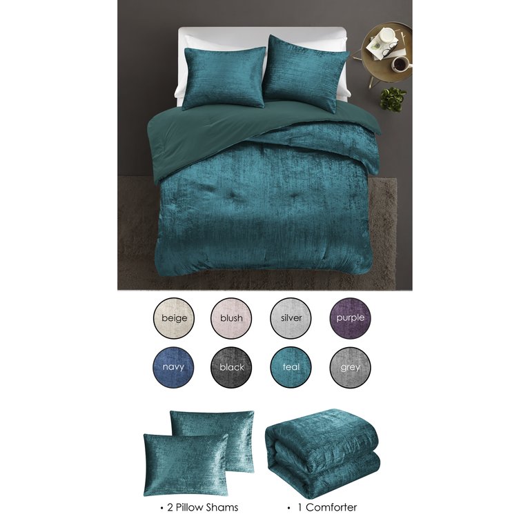 Grace Living - Tillie Velvet 3pc Comforter Set With 2 Pillow Shams, 1 Comforter
