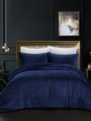 Grace Living - Tillie Velvet 3pc Comforter Set With 2 Pillow Shams, 1 Comforter - Navy King