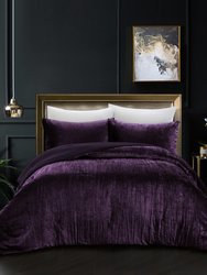 Grace Living - Tillie Velvet 3pc Comforter Set With 2 Pillow Shams, 1 Comforter - Purple King