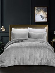 Grace Living - Tillie Velvet 3pc Comforter Set With 2 Pillow Shams, 1 Comforter - Silver King