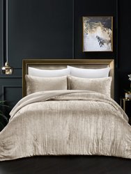 Grace Living - Tillie Velvet 3pc Comforter Set With 2 Pillow Shams, 1 Comforter - Beige Queen