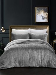 Grace Living - Tillie Velvet 3pc Comforter Set With 2 Pillow Shams, 1 Comforter - Dark Grey Queen