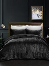Grace Living - Tillie Velvet 3pc Comforter Set With 2 Pillow Shams, 1 Comforter - Black Queen