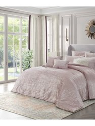 Grace Living - Tova Velvet 8pc Comforter Set With 2 Pillow Shams, 2 Euro Shams, 3 Decorative Pillows, 1 Comforter - Blush King