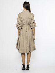 High-Low Shirtwaist Dress With Pinched Detail Sleeves