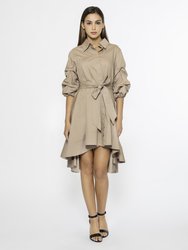 High-Low Shirtwaist Dress With Pinched Detail Sleeves