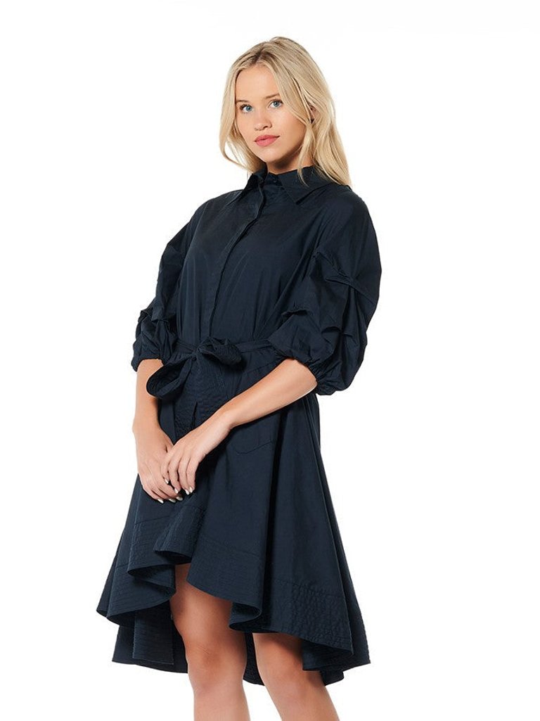 High-Low Shirtwaist Dress With Pinched Detail Sleeves