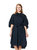 Long Button Down Belted Dress W/Ruched Puff Sleeve - NAVY