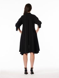 Rounded Collar 3/4 Split Cuff Sleeve Midi Dress