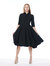 Solid 3/4 Sleeve Collared A-Line Midi Dress