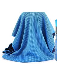 2kool Sports Cooling Towel With 13.5 Oz. BPA Free Tritan Water Bottle For Sports, Workout, Yoga, Fitness, Gym, Pilates, Travel, Camping & More - Light Blue