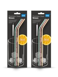 3 Pack Stainless Steel Straw Set With Brush - Painted Metallic Finish