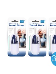 3 Pc Set Of Travel Straw & Brush - Blue