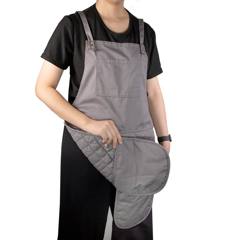 Adjustable 31" Apron with Oven Mitts Built In - Gray